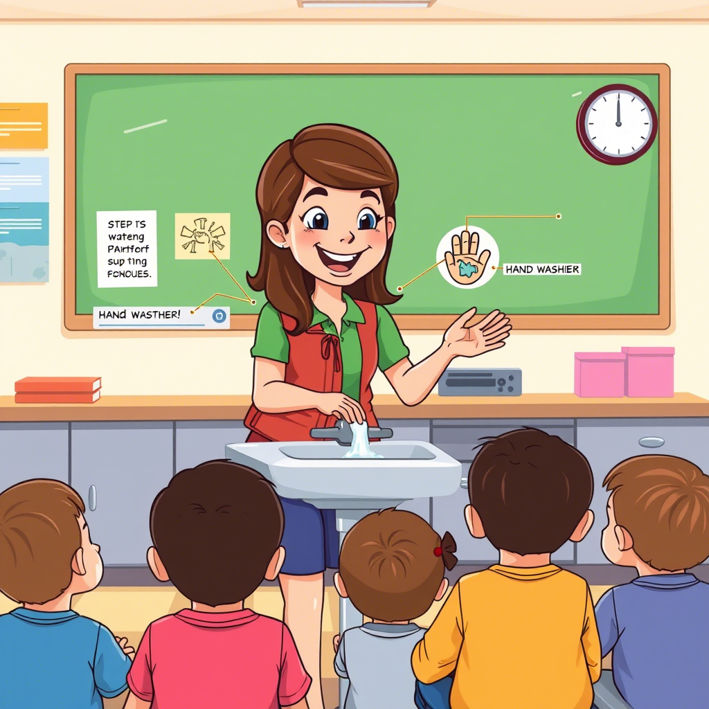 Preschooler learning handwashing during World Health Day activity